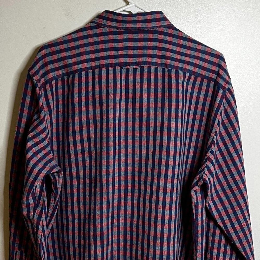 Banana Republic Linen Standard Fit Men's XL Button Down Red Checkered